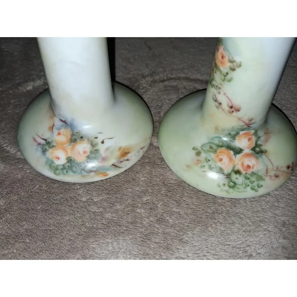 Antique Bernardaud Co Limoges France Hand Painted Candle Stick Holder flowers